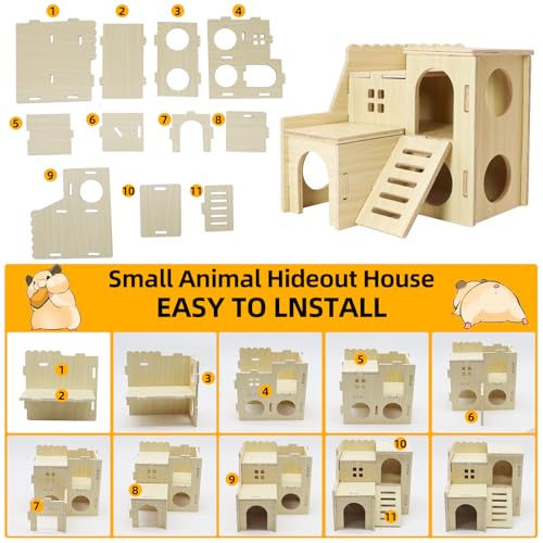 Uncle Yang Tiny Hamster Maze Wood House with Slide House | Hamster Hideout Cage Accessories, for Dwarf Gerbils and Mouse Mice Rat Other Small Animals(Only Suitable for Hamsters)