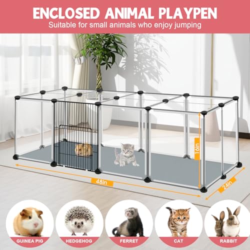 VISCOO 20 Panels Small Animals Playpen, 48"x24"x16" Pet Playpen | Transparent with Waterproof Mat,Portable Plastic Fence for Chicken/Guinea Pigs/Bunny/Hamsters/Hedgehogs Indoors Outdoor - color: Transparent, style: 20 Panels- 48"L x 24"W x 16"H