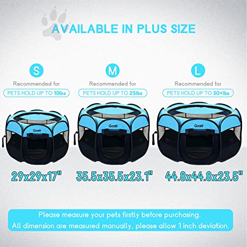 GOOZII Portable Dog Playpen Indoor Outdoor, Collapsible Pet Dog Playpen with Zipper Top Cover, Cat Puppy Bunny Kitten Exercise Play Pen Tent for Beach RV Car (Medium Size,Black Blue) - color: Blue, style: M [35.5" x 35.5" x 23.1"]