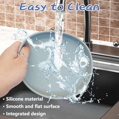 Fhiny 2 PCS Silicone Cat Food Bowls Shallow Dog Bowl 7" Non-Slip Pet Feeding Dishes for Dry and Wet Food Whisker Fatigue Cat Plates for Kitten Puppy and Small Pets (Gray) - color: Grey