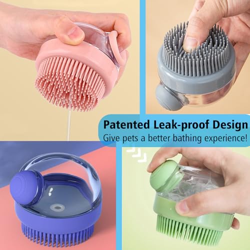 Dog Bath Scrubber Brush, 2 PCS Pet Dog Grooming Massage Shampoo Bath Brush with Soap and Shampoo Dispenser Soft Silicone Bristle for Long Short Haired Dogs Cats Shower - color: Green & Pink