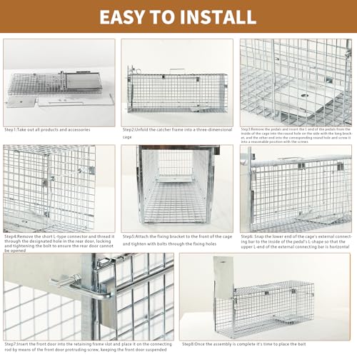 32" Heavy-Duty Humane Animal Trap Cage | Heavy-duty folding animal trap, suitable for stray cats, raccoons, and rabbits weighing up to 17 pounds