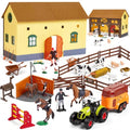 Gleamkid Farm Animals Toys for Kids: 5 in 1 Animal Farm Barn Toy, Tractor Trailer Set with Light & Sound, Washing Horse Stable, Animal Figurines, Training Horse Playset for Toddlers Boys Girl Ages 3+