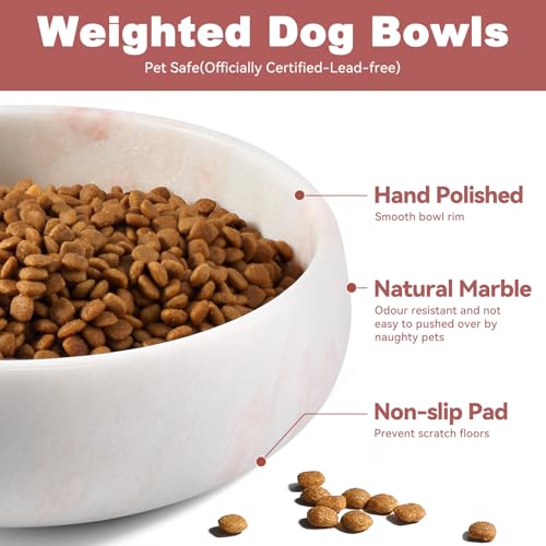 Karibiber Marble Dog Bowl, 6lbs Weighted Dog Food Bowl, Non-Slip Large Heavy Water Bowls, Cute Pink Stone Food and Water Dish for Large Dogs, Natural Marble, Easy to Clean, Holds 6 Cups - color: Pink, size: L