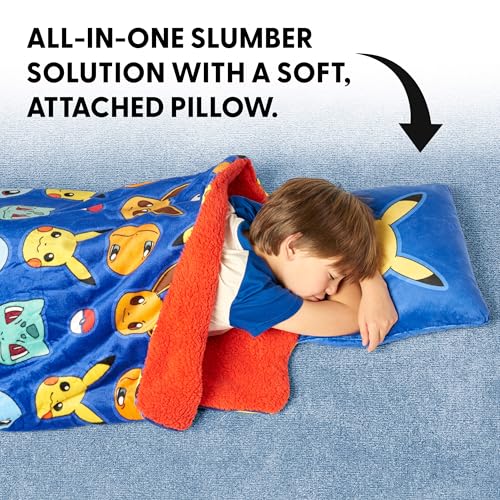 Silk Touch Sherpa Slumber Bag for Boys and Girls, Sleeping Bag with Zipper, Sleepover Set, 27 x 56 inches - color: Pokemon Bring the Battle w/ Pillow