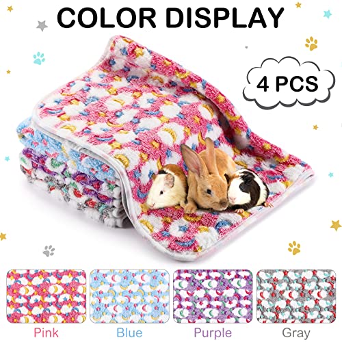 Reginary 4 Pcs Waterproof Guinea Pig Blankets Washable Small Animal Fleece Bedding Absorbent Guinea Pig Cage Liners Reusable Training Pee Pad Pet Sleep Mat for Hamster(Moon Star Pattern,24 x 47 Inch) - size: 24 x 47 Inch