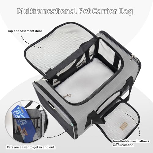 ROYPET Cat Carrier,Portable Pet Carrier Bag for Cats and Small Dogs,Foldable Soft-Sided and Scratch-Proof mesh Cat Bag Pet Carriers,Airline Approved Pet Carrier,Pet Travel Carrier Up to 15 Lbs,Grey - color: Grey