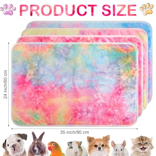 Reginary 4 Pcs Waterproof Guinea Pig Blankets Washable Small Animal Fleece Bedding Absorbent Guinea Pig Cage Liners Reusable Training Pee Pad Pet Sleep Mat for Hamster(Tie Dye Pattern,35 x 24 Inch) - size: 35 x 24 Inch
