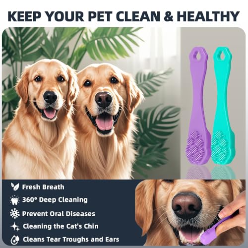 4PCS Dog Bath Brush | Scrubber for Bath | Shampoo Brush | Toothbrush | Finger Toothbrush | Dog Shower/Washing Brush with Adjustable Ring Handle - Pet Bath Supplies (Blue Green) - color: Blue Green
