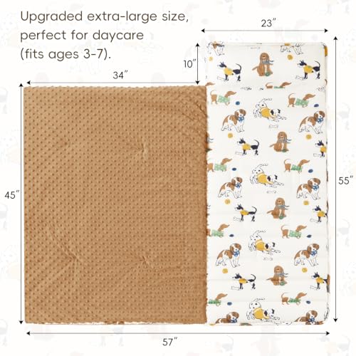 david's kids Minky Toddler Nap Mat with Pillow and Minky Fleece Blanket, 55"x23",Ultra Soft Slumber Bags for Kids, Perfect for Preschool, Daycare, Kids Sleeping Bags with Rollup Design, Dog - color: Dog