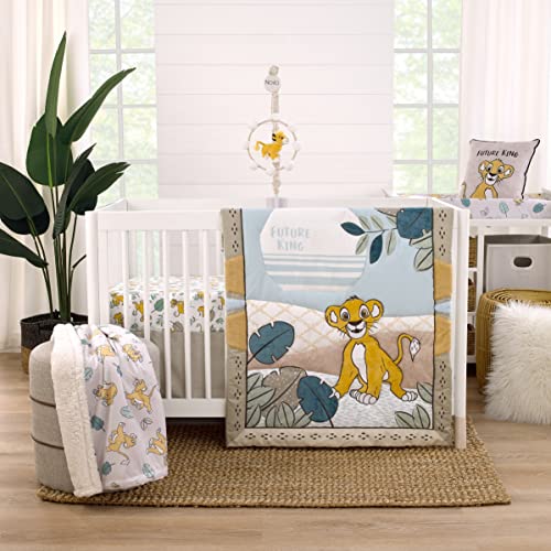 Disney Lion King Teal, Sage, White and Gold Simba Future King Cotton Photo Op Fitted Crib Sheet - color: Lion King - Future King