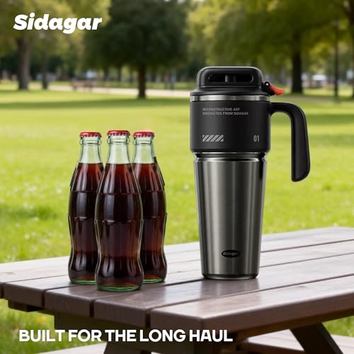 32 oz Insulated Tumbler with Push-button Lid and Handle, Black | 316L Stainless Steel, Leakproof Lid, Double-Wall Vacuum Insulation, Keeps Drinks Hot or Cold for Work, Travel & Daily Use - color: Black