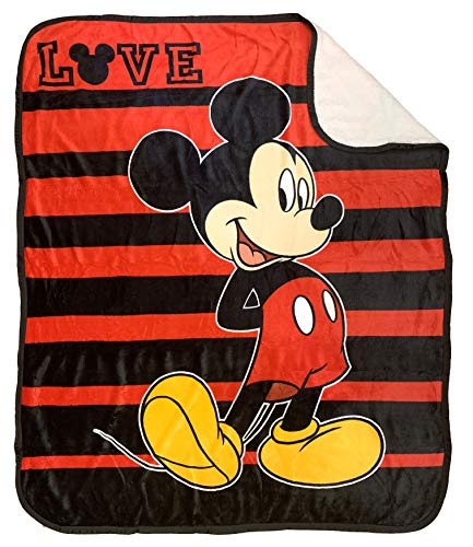Jay Franco Disney Mickey Mouse Love Sherpa Throw Blanket - Measures 50 x 60 inches, Kids Bedding - Fade Resistant Super Soft - (Official Disney Product) - color: Multi - Mickey Mouse