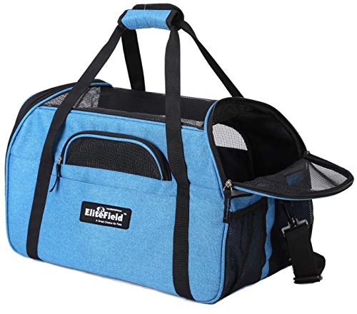 EliteField Soft-Sided Pet Carrier for Cats & Small Dogs (3-Year Warranty) | Airline Approved, Removable Bed & Cover, Built-In Leash, Luggage Sleeve, Seat Belt Loop, Waterproof, Durable, Foldable - color: Sapphire Blue, size: 19.0"L x 10.0"W x 13.0"H