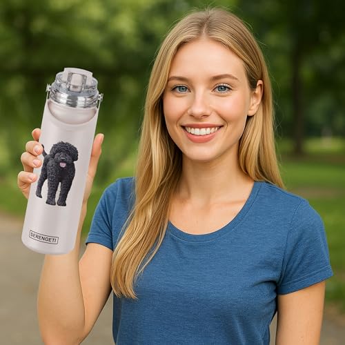 E&S Pets SERENGETI 24 Oz Water Bottle Stainless Steel with Spill Proof Lid - Double walled Vacuum Insulated water flask - Realistic 3D Print of your favorite dog (Labradoodle) - color: Labradoodle