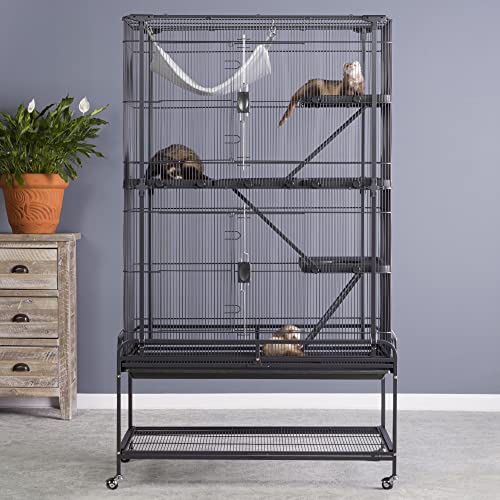 Prevue Pet Products Deluxe Critter Cage - Large 4-Level Metal Small Animal Habitat with Platforms, Ramps, Plush Hammock, Roll-Around Stand & Removable Clean Tray