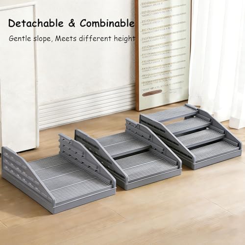 Litter Box Step Cat Ramp Litter Catcher for Cat Litter Boxes Height Adjustable Litter Mat for Small and Senior Cats Washable Water-Proof - Grey