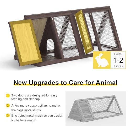 Rabbit Hutch, Small A-Frame Chicken Coop w/ 2 Door & Run Cage(Brown) | Outdoor Wooden Triangle Quail Hutch w/ Ventilating Wire Poultry Hutch for Small Animal Quail Cage Backyard - color: Brown