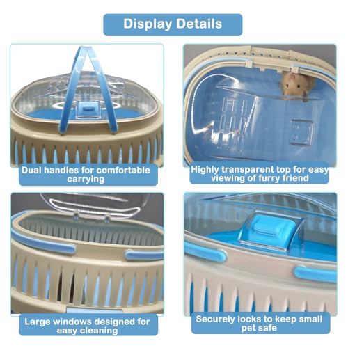 Hamster Carrier Portable Guinea Pig Carrier 13 X 11 X 8 in | Hamster Travel Cage with Ventilation Holes Outdoor Small Pet Carriers for Rat Gerbil Rabbit Hedgehog Squirrel Sugar Glider - color: Blue