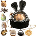 Hamster Carrier with Water Bottle Sugar Glider Travel Bag for Pet (Black) | Portable 180° open clear habitat includes 2oz drinker chain strap cozy pad & cute cover escape-proof lock for safe outing - color: Black
