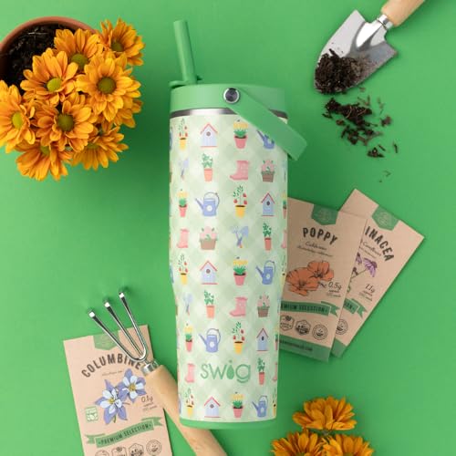Swig Life 30oz Leakproof To-Go Tumbler with Handle, Green Thumb | Leakproof Lid - Triple Insulated Stainless Steel - Handle & Straw Included - Cup Holder Friendly - Dishwasher Safe - color: Green Thumb