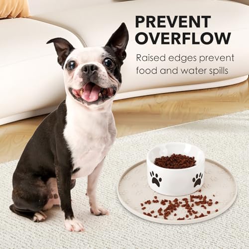 Silicone Pet Food Mat - Waterproof Dog Food Bowl Mat Cat Feeding Mat Thicker Pet Placemat Eating Mat with High Lip to Prevent Spills, Dog Cat Water Bowl Mat for Messy Drinkers to Protect Floors, Beige - color: Beige
