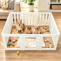 Acrylic Dog Playpen – Tool-Free 10-Panel Assembly Portable Dog Play Pen with Door, 23.6” High Pet Fence Indoor, Modern White Pet Play Pen for Dogs, Cats & Small Animals