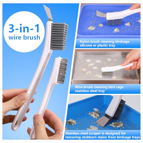 Bird Cage Cleaner Brush Kit Accessories,4 Pcs | Bird Poop Remover Cleaning Tools Set Accessories for Small,Medium,Large,Tall,Parakeet,Budgie,African Grey Parrot Birds Cage