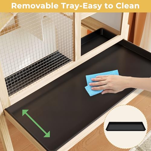 Timechee Guinea Pig Cages for 2, Small Animals Rabbit Cages with a Pull Out Tray, Large Wooden Indoor 2-Story Hamster House, Guinea Pig Hideout Habitat Playpen with Ramp, Platform, Natural
