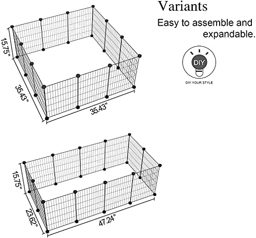 C&AHOME Pet Playpen, Small Animals Supplies, 16 Panels Exercise Playpens Cage, C Grids Portable Yard Fence Indoor, Ideal for Guinea Pigs, Pet Products, DIY Metal Yard Fence, 12" × 15" Black UPPM3416B | Exercise Playpens Cage, C Grids Portable Yard Fence I