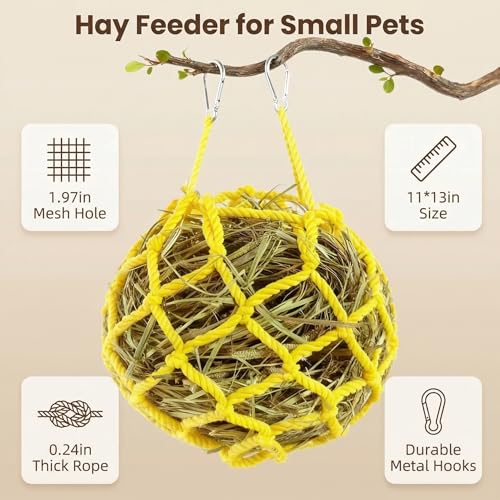 Yellow Rabbit Hay Feeder Mesh Bags, 13×11Inch Spherical Polyester Hay Pouch - color: Yellow