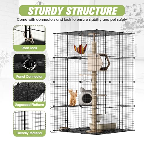 Cat Cages Playpen Indoor, 4 Tier Large Cat Crate Cat Enclosure for Cats, Metal Guinea Pig Cages,Wire Ferret Cage Catio for Kitten,Rabbit,Bunny,Chinchilla,Iguana - size: Non-Wheeled 4-Tier(Stable)