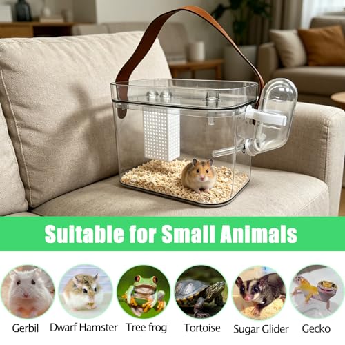 Hamster Carrier Portable Travel Cage with Water Bottle for Dwarf Hamsters Frogs Budgerigars Snails (Small)