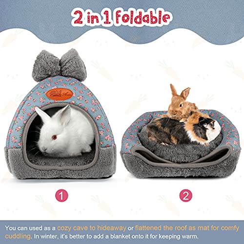 YUEPET Bunny Hideout, Guinea Pig Cave Bed, Bowknot House for Dwarf Rabbits | Rabbit Hideout, Enclosed Cave Design, Removable Cushion,Cozy Large Bunny Hideout, Floral Pattern, Indoor Cage Use