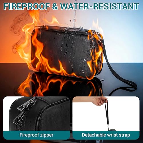 Fireproof Electronics Organizer Travel Case, Black | Water Resistant Tech Accessories Pouch, Explosion-proof Cord Storage Bag, Fireproof Zipper for Phone, Power Bank, Cables, USB