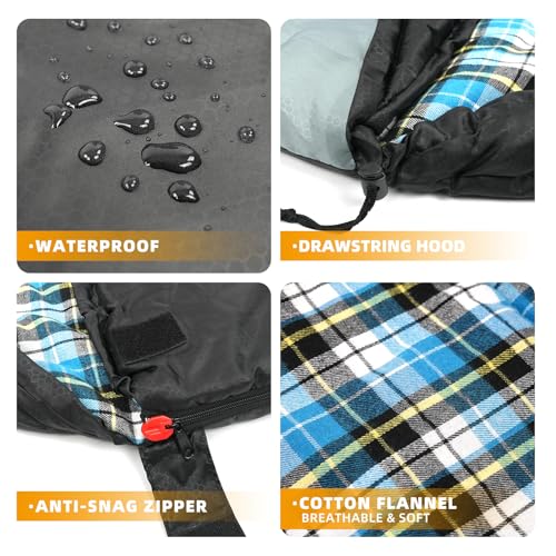 Cotton Flannel Lined Sleeping Bag for Adults Teens Kids, Cold Weather & Warm, 3 Seasons, Lightweight Compact Camping Essentials Equipment, Hiking, Outdoor, Travel - color: Black Grey