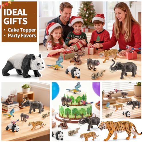 8Pcs Solid Safari Animals Figures Zoo Animals Toys for Kids 3-5 | Plastic Jungle Animals Figurines, Elephant, Panda, Tiger, Macaw, Parrot, Snake, Orangutan, Monkey - style: 8Pcs Zoo Animals