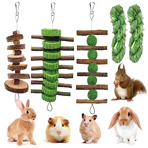 5pcs Hanging Rabbit Chew Toys Hay Ball Apple Stick Wood Pet Snack | natural timothy hay sticks for rabbits guinea pigs pets Teeth grinding support high fiber digestion handmade no additives - style: String-5pcs