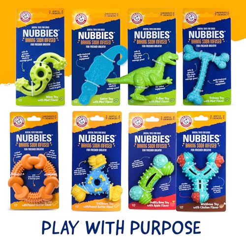 Arm & Hammer Nubbies TriBone Dental Dog Chew Toy, Peanut Butter, 24-Pk | Nylon and TPR construction, baking soda infused, reduces plaque and tartar buildup, ideal for moderate chewers - color: Blue & Yellow TriOBone, size: 24 Count