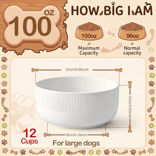 100oz Extra Large Ceramic Dog Bowl, Dog Food and Water Bowl | 8.7 Inch Heavy Weighted Non-slip Water Dish for Large Dogs, Non-tipping Big Porcelain Pet Bowl, Wide Mouth Easy to Clean