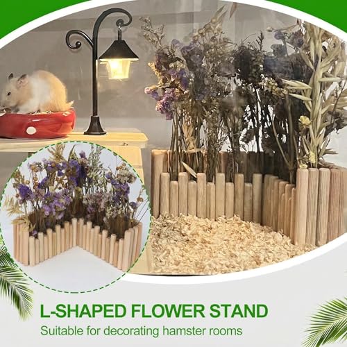 Hamster Cage Sprays Flower Foraging Holder - Natural Wood Feeding Stand, Small Pet Habitat Accessories for Hamsters Mouse Guinea Pig Dwarf Gerbils Syrian Mice (Plain - L Shape)