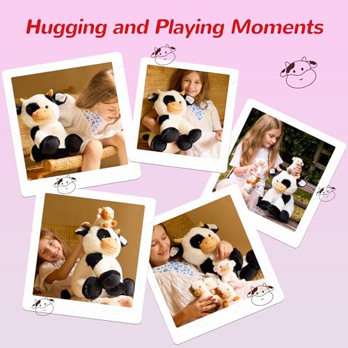 Cow Stuffed Animals Mommy with 4 Baby Cows Toys Gifts for Girls Children | Cute Stuffed Plush Toys Set for Toddlers Kids Ages 0-8+, Christmas Birthday Baby Shower Party Decor Storytime Companion Gifts - style: Cow