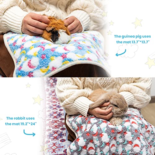 3PC Rabbit Bedding Mat Washable Soft Cage Liner Sleep Pad Fleece Blankets for Small Animals Guinea Pig Rat Ferret Chinchilla Hedgehog Hamster (L) - size: L