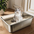 Qiuma Stainless Steel Litter Box, Metal Cat Litter Box with High Sides, Odor-Free, Non-Stick, Easy to Clean, 17.5"×13.6"×5.9", Ideal Size for Small to Medium Cats, Litter Tray - size: 17.5"L×13.6"W×5.9"H, style: ValuePro Series（No Handle）