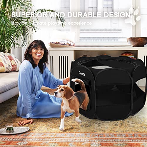 GOOZII Kitten Cat Playpen for Indoor Cats Enclosed, Portable Foldable Pet Dog Playpen Outdoor Play Tents Crate Cage with Zipper Top Cover Door for Puppy Outside Rv Car Camper (Black, Small Size) - color: Black, style: S [29" x 29" x 17"]
