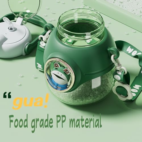 Water Bottle with Straw 37oz Kawaii Water Bottles with Adjustable Strap for Women,Teen Girl School Office Gifts,Cute Animal Theme Water Bottles (Pop Frog, 37oz) - color: Pop Frog
