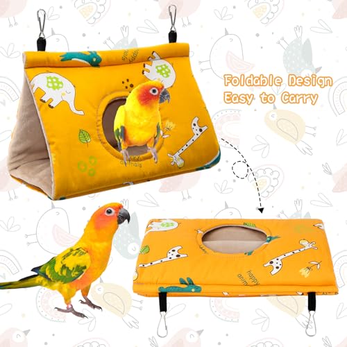 Rypet Bird Bed for Cage Warm Bird Hammock Nest House Large Parrot, Yellow M | Warm Plush Cotton Bird Hut, Side Entry for Access, Dual Hanging Straps, Machine Washable, African Grey Amazon Parrot Fit - color: Yellow, size: Medium (Pack of 1)