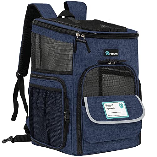 PetAmi Dog Backpack Carrier, Airline Approved 4-Way Entry Cat Backpack Carrier, Ventilated Mesh, Collapsible Pet Carrier for Small Puppy, Kitten, Hiking, Travel Car, Vet, up to 18 lbs, Navy Blue - color: Navy