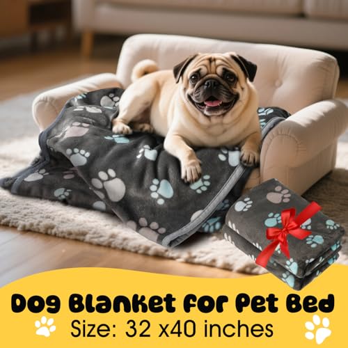 Premium Soft Dog Blanket Washable, 40x32 Inch | Flannel Gray Dog Blanket for Small and Medium Dogs and Indoor Cats