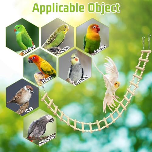 BNOSDM Long Bird Ladder Bridge 45.3 in Wooden Parakeet Climbing & Swing Toys Bird Cage Accessories for Budgies, Cockatiels, Conures, Lovebirds, Canaries (20-Steps) - size: 20-Steps-45in